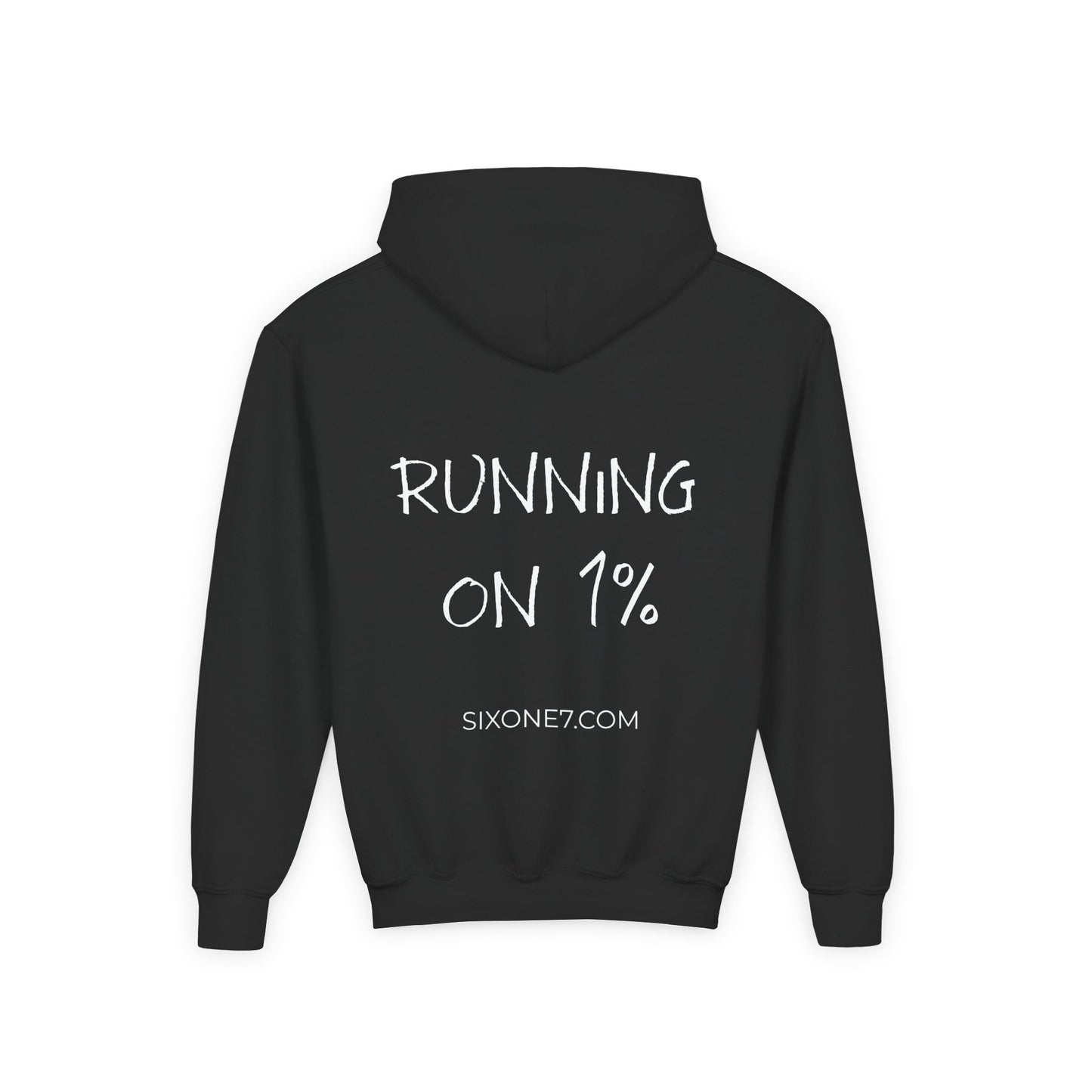 Youth Hoodie — "Running on 1%" Motivational Kids Sweatshirt