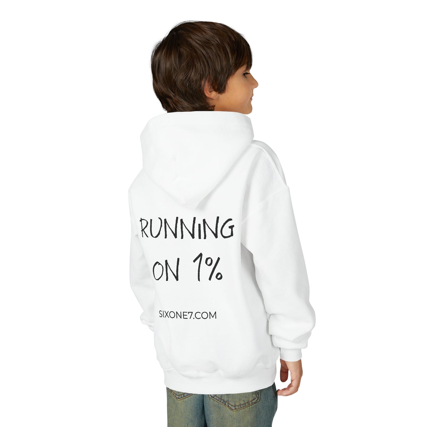 Youth Hoodie — "Running on 1%" Motivational Kids Sweatshirt
