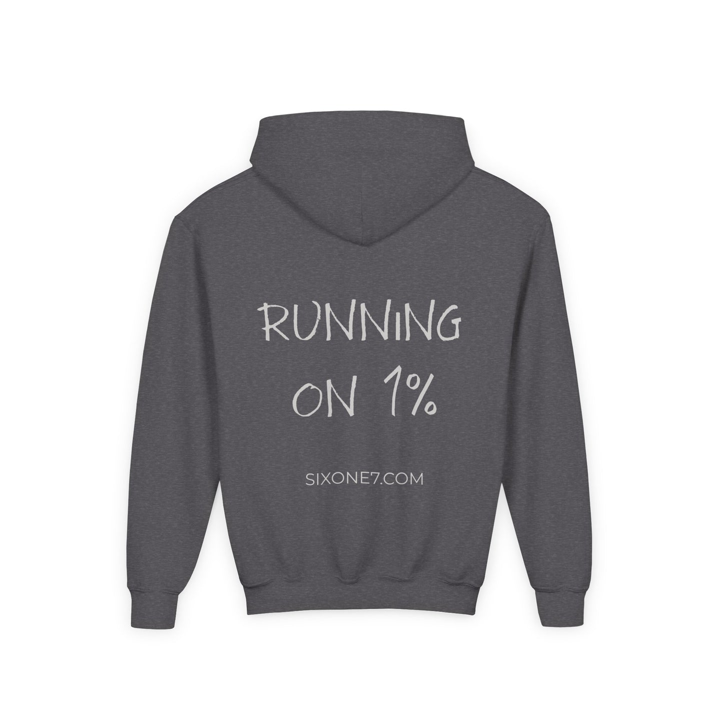 Youth Hoodie — "Running on 1%" Motivational Kids Sweatshirt