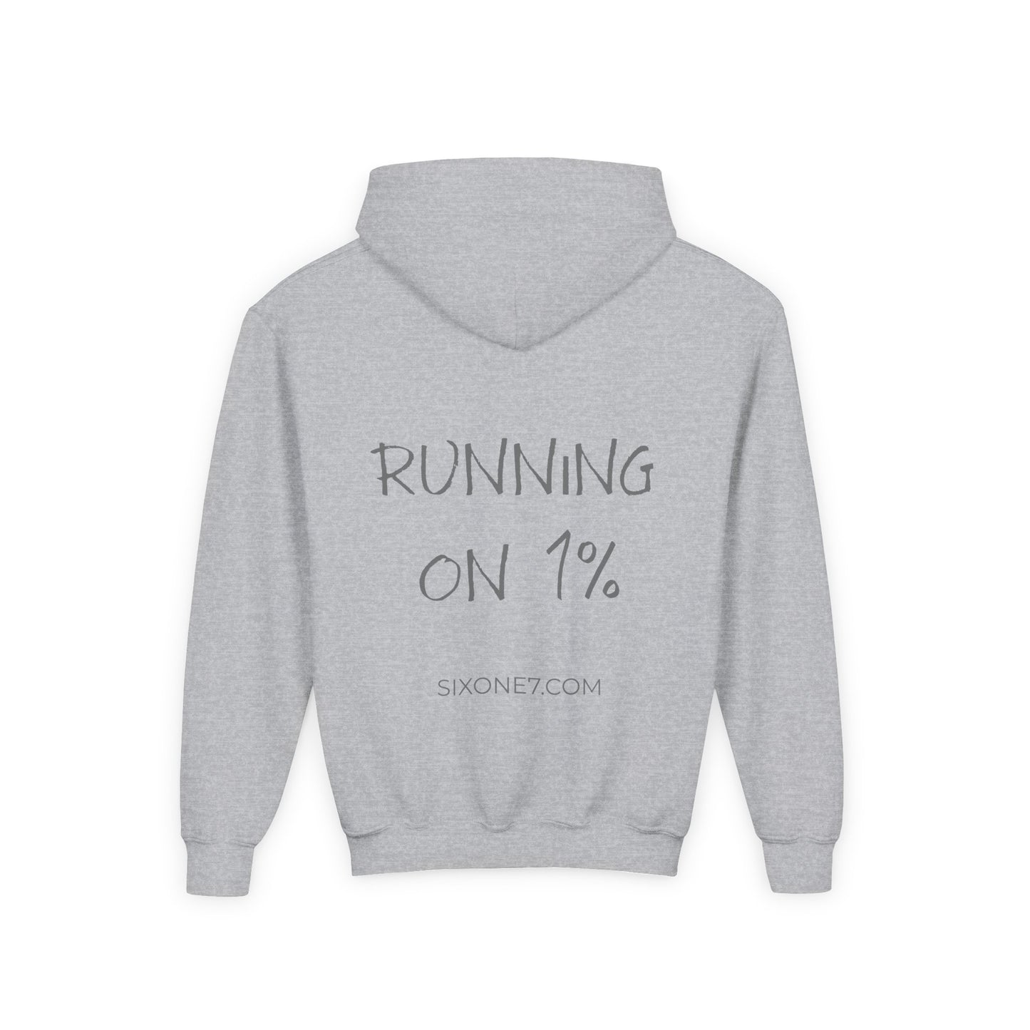 Youth Hoodie — "Running on 1%" Motivational Kids Sweatshirt