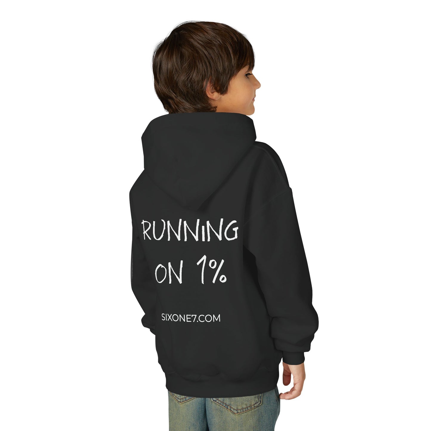 Youth Hoodie — "Running on 1%" Motivational Kids Sweatshirt