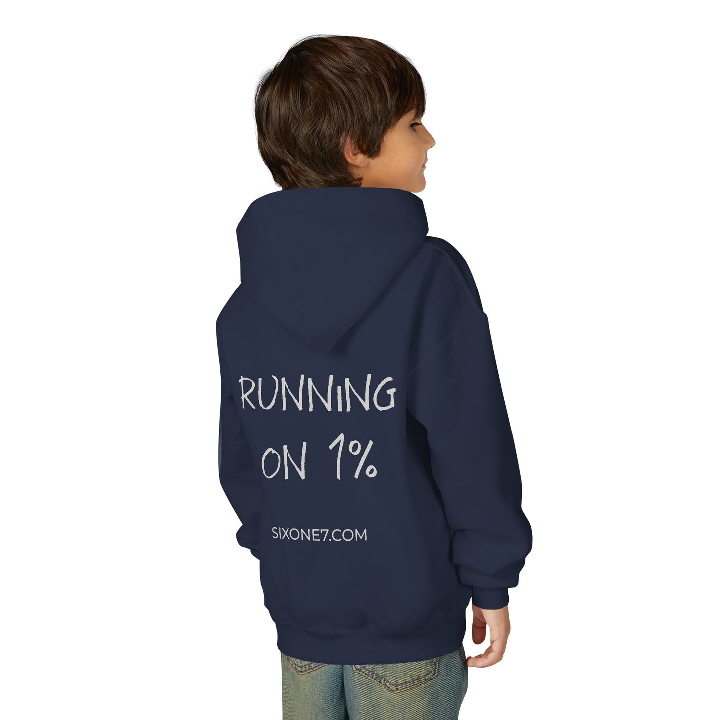 Youth Hoodie — "Running on 1%" Motivational Kids Sweatshirt