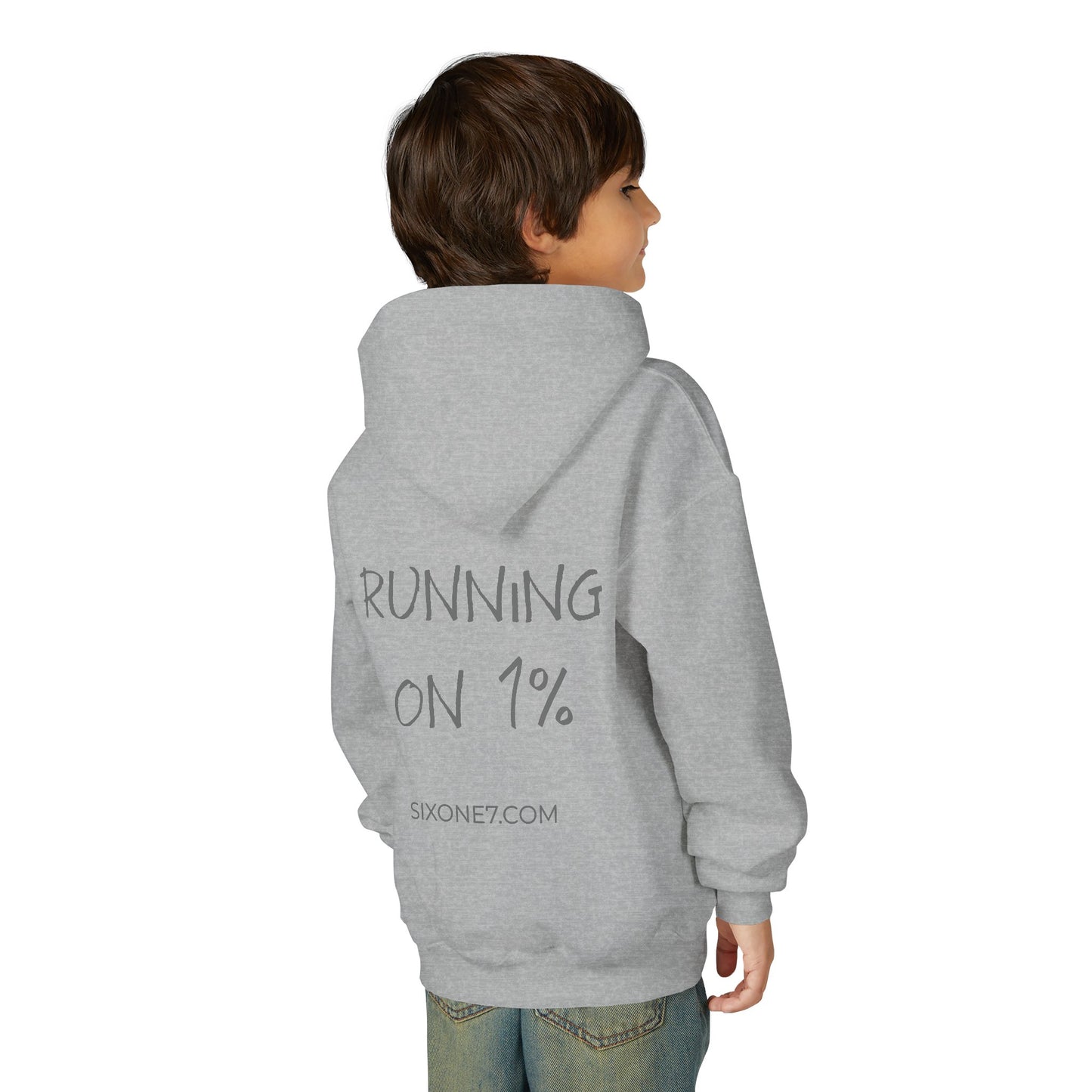 Youth Hoodie — "Running on 1%" Motivational Kids Sweatshirt