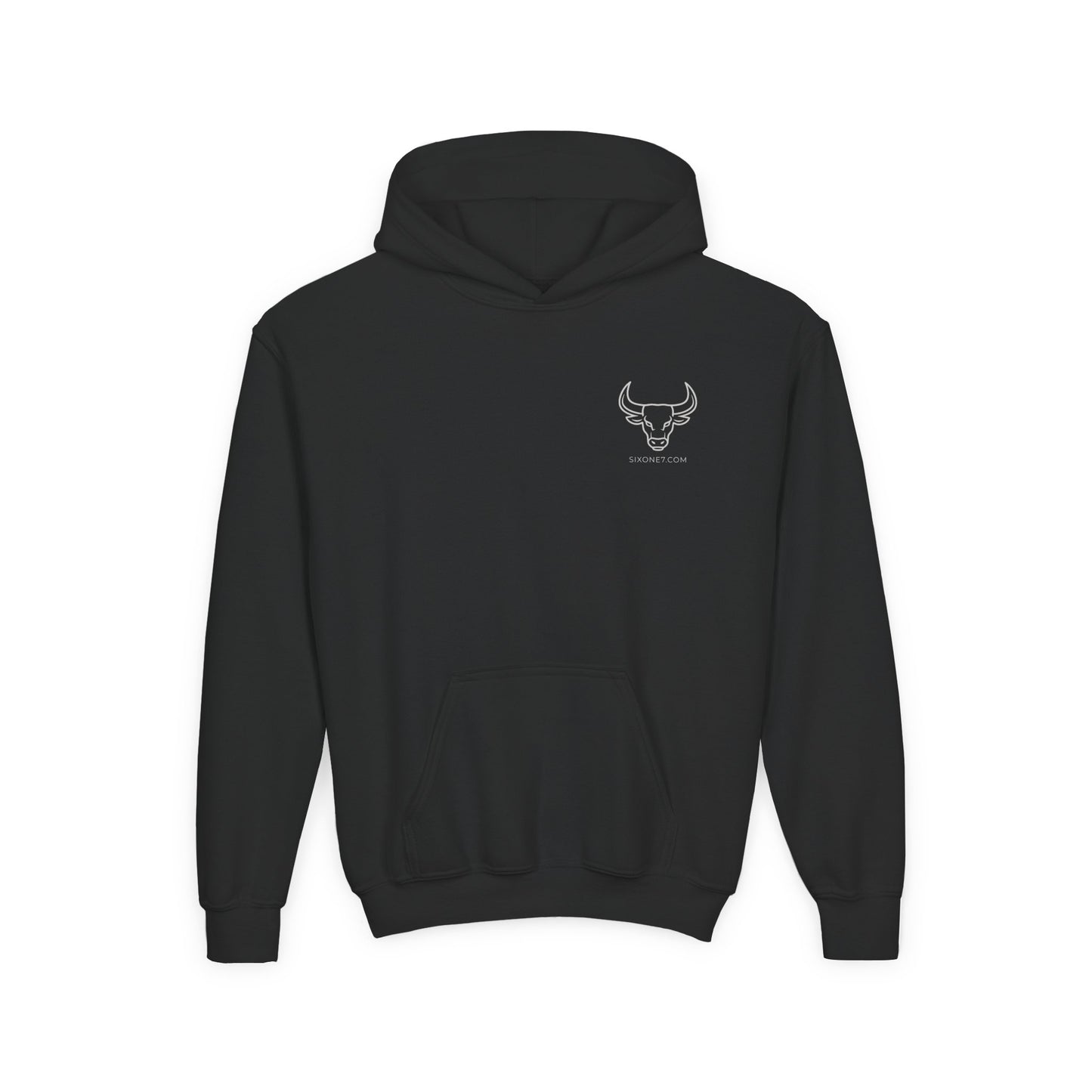 Youth Hoodie — "Mom Said No" Graphic Back with Minimal Front Logo