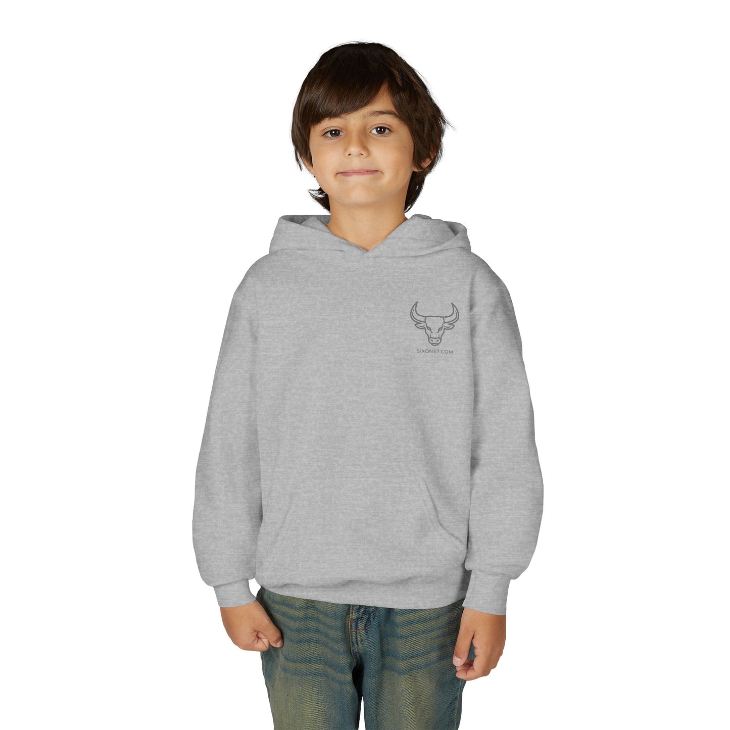 Youth Hoodie — "Mom Said No" Graphic Back with Minimal Front Logo
