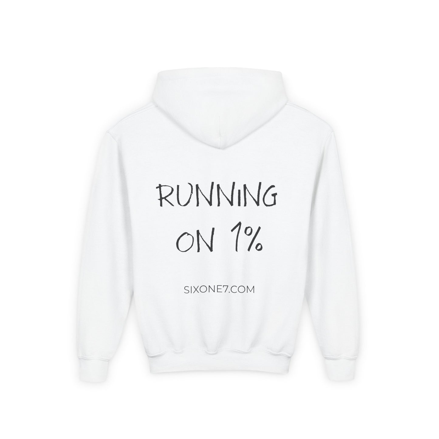 Youth Hoodie — "Running on 1%" Motivational Kids Sweatshirt