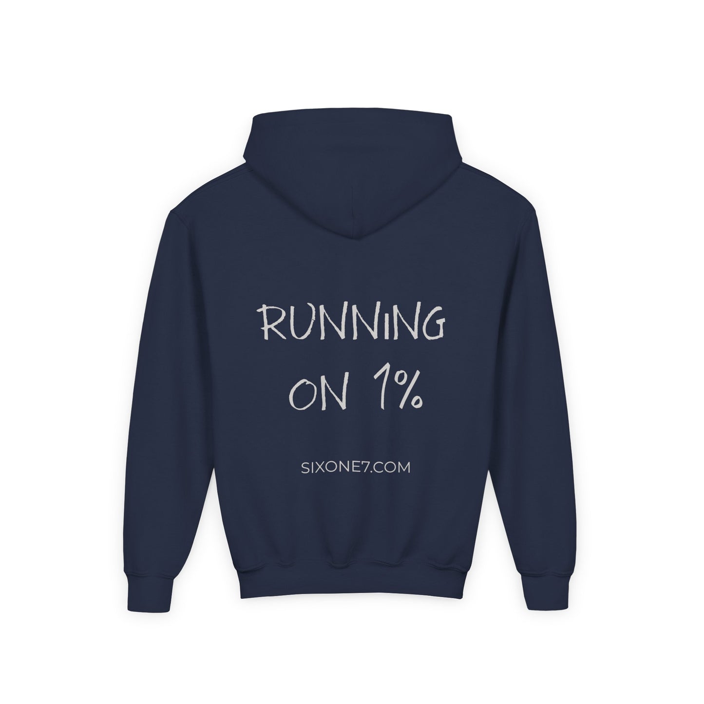 Youth Hoodie — "Running on 1%" Motivational Kids Sweatshirt